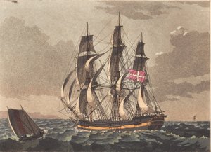 En lootsbaad og et dansk fregattskip for en uklarhet av Niels Truslew