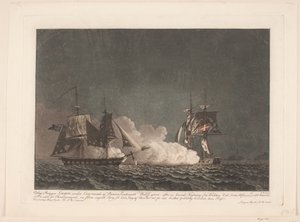Kampen mellom briggen Lougen og en engelsk brigg, 14. mars 1808 av Niels Truslew