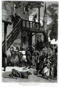 Slakting av jødene i Russland, gravert av Gustave Voulquin (fl.1880-90) fra Le Journal Illustre, juni 1881 (bw-foto) av Nielsen