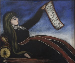 Georgian woman on a sofa - Georgian woman on a sofa av Pirosmani (Pirosmanashvili), Niko (1862-1918). Olje på oljeduk, størrelse: 99x106
