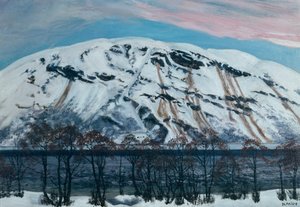Kald aprilmorgen med snøskred (Snøfjell), ca.1909 av Nikolai Astrup