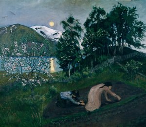 Vårnatt i hagen, Nattarbeid i hagen av Nikolai Astrup