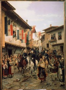 Russisk-tyrkisk (russisk-tyrkisk) krig 1877-1878: ""Storhertugen (storhertugen) Nicholas Nikolaievich av Russland (Nicholas Nicolaievich den eldste) (1831-1891) ved Veliko Tarnovo den 06.03.1877 i Bulgaria" " Maleri av Nikolai Dmitrievich Dmitriev Orenburg