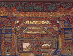 Tsar Berendeys palass. Scenedesign for teaterstykket Snow Maiden av A. Ostrovsky, 1912 av Nikolai Konstantinowitsch Roerich