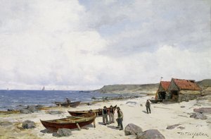 Fishermen on the Beach (olje på lerret)
