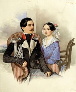 Portrett av grev Jakov Karlovich Sievers (1818-1865) og grevinne Vera Mikhaylovna (1818-1865) - Kunstverk av N M Alexeyev (1800-1850) av Nikolai Mikhailovich Alexeyev
