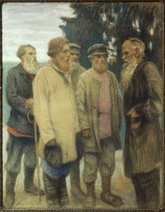 Leo Tolstoj med bønder / pastell av Bogdanow-Bjelski av Nikolai P. Bogdanow Bjelski