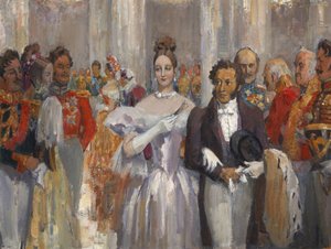 Alexander Pushkin med kona på ballen.