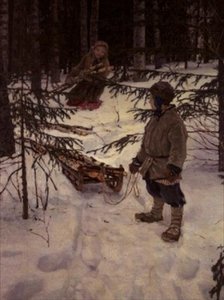 Innsamling av ved, Russland av Nikolai Petrovich Bogdanov Belsky