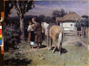 Ukrainian Night, Rendezvous - Ukrainian Night, Rendezvous - Maleri av Nikolai Kornilovich Pimonenko (1862-1912), olje på lerret