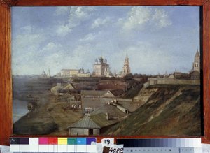Utsikt over citadellet i Ryazan (Russland). (Utsikt over citadellet i Ryazan). Maleri av Nikolai Stepanovich Ivanov (1816-1891), olje på lerret, cirka 1840, russisk landskapskunst fra 1800-tallet. Statens regionale I.Pozhalostin kunstmuseum, Ryazan (Russla av Nikolai Stepanovich Ivanov