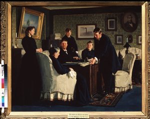Familieregnskapet. Maleri av Nikolai Vasilyevich Nevrev (1830-1904), olje på lerret