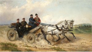 Tsar Alexander III og Kaiser Wilhelm II i en landau, 1888