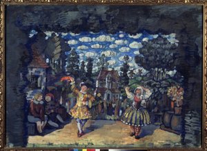 Hotell på Green Bull. Forberedende dekor for stykket ""Dutchwoman Lisa"" av Mikhail Kouzmine (1875-1936). Verk av Nikolai Nikolayevich Sapunov (Sapunov) (1880-1912), tempera på papp