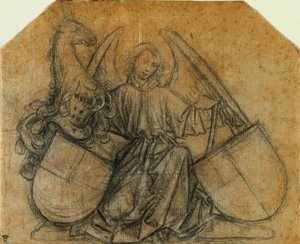 En engel som støtter to escutcheons, ca. 1470. av Nikolaus Gerhaert von Leyden
