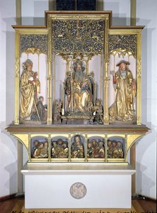 Gruppe av treskulpturer, fra Isenheim-altertavlen, ca. 1490 (forgylt tre)