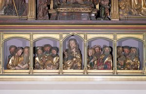 Treutskjæringer av Kristus og de tolv apostler, fra predellaen til retabelen til Isenheim-altertavlen, ca. 1490 (malt tre)