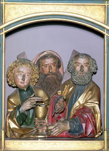 Treskjæringer av SS. John, Andrew og Peter, fra predellaen til Isenheim-altertavlen, ca. 1490 (malt tre)
