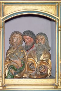 Treskjæringer av SS. Paul, Matthew og Thomas, fra predellaen til Isenheim-altertavlen, ca. 1490 (malt tre)