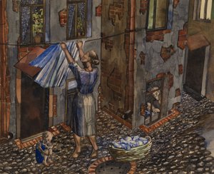 The Old Court - Verk av Nikolai Ivanovich Evgrafov (1904-1941), akvarell og blekk på papir (27,5x33,5 cm) av Nikolay Ivanovich Evgrafov