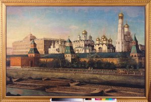 Utsikt over Kreml i Moskva. Maleri av Nikolai Ivanovich Podklyuchnikov (1813-1877), olje på lerret. Russisk kunst fra 1800-tallet. State United Museum Center i Kreml, Moskva. av Nikolay Ivanovich Podklyuchnikov