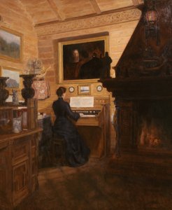 Kvinne ved cembalo av Nils Dahl Alstrup