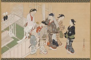 Spedbarns første besøk til en Shinto-helligdom, Edo-perioden, sent på 1600- og tidlig på 1700-tallet.