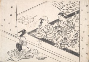 Lady Playing Shamisen, med hennes elsker og ledsager i nærheten.