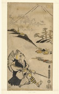 Poet-presten Saigyo Hoshi ser opp på Fuji-fjellet