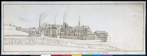 Klosteret i Montmartre, med skorsteiner som røyker (penn og blekk på papir) av Noel Gasselin