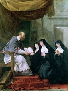 St. Francois de Sales (1567-1622) Gir regelen for besøket til St. Jeanne de Chantal (1572-1641) av Noel Halle