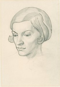 Portrett av kunstnerens kone, Celia Fiennes (blyant på papir) av Noel Rooke