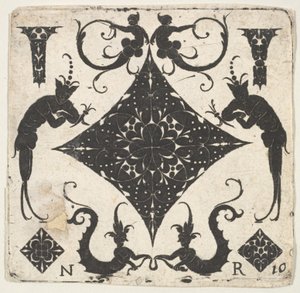Konkave pastillformet panel og groteske figurer, ca. 1620-30. av Noel Rouillard