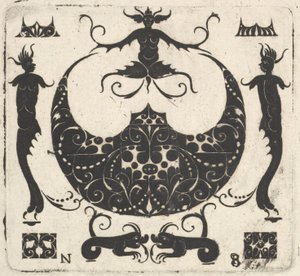 Måneformet ringramme og groteske figurer, ca. 1620-30. av Noel Rouillard