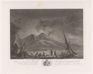 Landskap med fiskere og aktive Vesuv Vue du mont Vesuve tel quil etoit en 1757 (tittel på objekt)