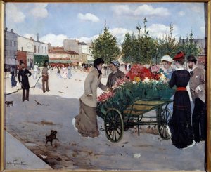 Blomsterhandler på Boulevard Rochechouart i Paris (Marche de la Madeleine). Maleri av Norbert Goeneutte (1854-1894)