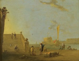 Havnescene ved en spansk havn av Norbert Joseph Carl Grund