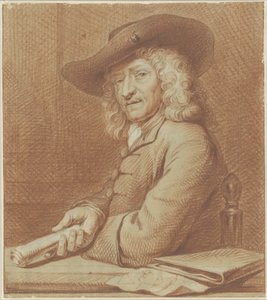 Portrett av tegneren Jan Pietersz. Zoomer, med hatt og papirrull av Norbert van Bloemen