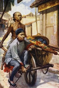 Kina: En trillebår (farge litho) av Norman Hardy