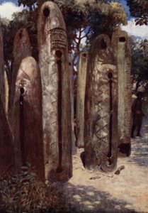 Drum Grove at Mele, New Hebrides (farge litho) av Norman Hardy