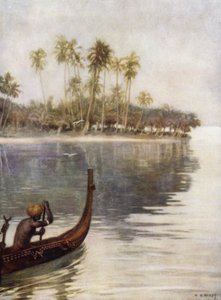 Tidlig morgen, Gavutu, Salomonøyene (farge litho) av Norman Hardy