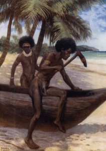 Fullføre en kano, Britisk Ny-Guinea (farge litho) av Norman Hardy