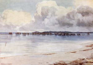 Marine Village, Tupusuli, Britisk Ny-Guinea (farge litho) av Norman Hardy