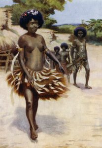 Avsted til Dubu-dansen, Britisk Ny-Guinea (farge litho) av Norman Hardy
