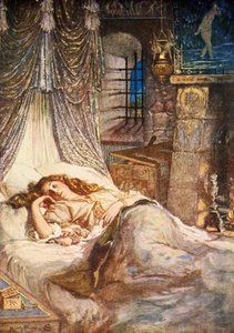 Imogen's Bed Chamber, Cymbeline, Act II Scene 2, illustrasjon fra 'Tales from Shakespeare' av Charles og Mary Lamb