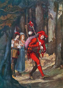 Rosalind og Celia i Arden-skogen. Som du liker det – Akt II, scene 4 (fargelitografi)