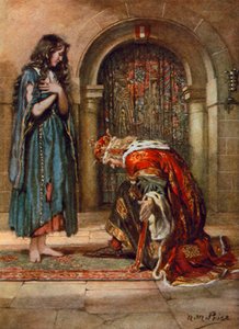 Tennyson, The Beggar-Maid (farge litho) av Norman Mills (after) Price