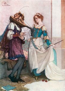 Den snille Katherine. Spissmusen temmes – Akt II, scene 1 (fargelitografi)