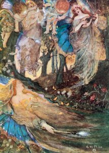 Titania sover. En midtsommernattsdrøm – Akt II, scene 2 (fargelitografi) av Norman Mills (after) Price