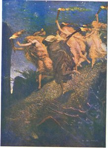 First Walpurgis Night: "Gjennom mørket lede og følg, inn og ut hver steinete hule" (farge litho)